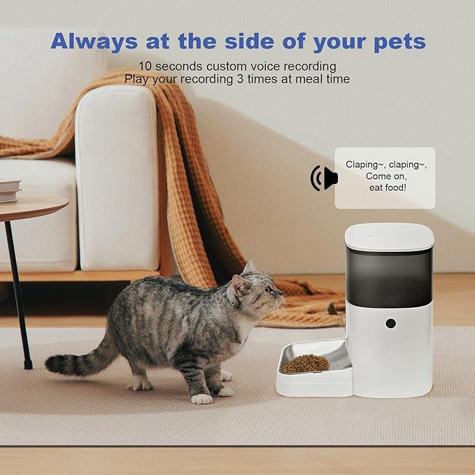 Automatic Cat Feeder, 4L Cat Food Dispenser with 10s Voice Recorder, Pet Feeder up to 8 Meals per Day, Timed Dog Feeder with Dry Food Sealed Ring