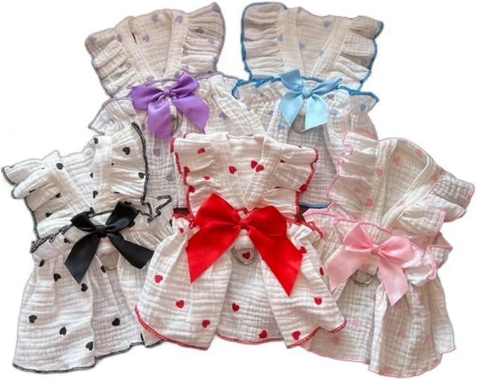 TAPBULL Dog Dresses, Fashionable Pet Dog Clothes with Heart Design, Cute Cat Birthday Dress Outfit (Pink/Red/Blue/Purple/Black 5-Pack), X-Small