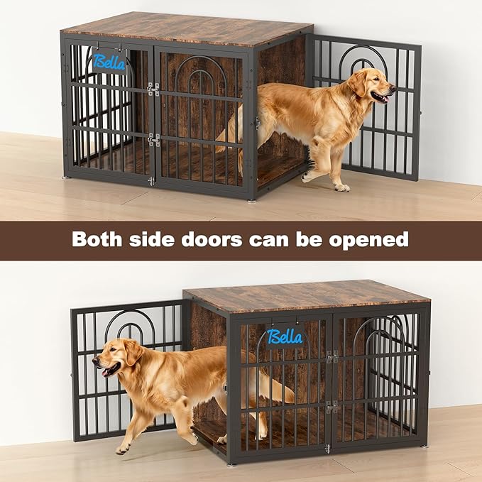 32" Dog Crate Furniture, Heavy Duty Dog Crates, Dog Kennel Furniture Indoor for Small Dog as TV Stand, Wooden Cage End Table for Indoor Decoration, Name Tag Escape-Proof Locks & Double Door
