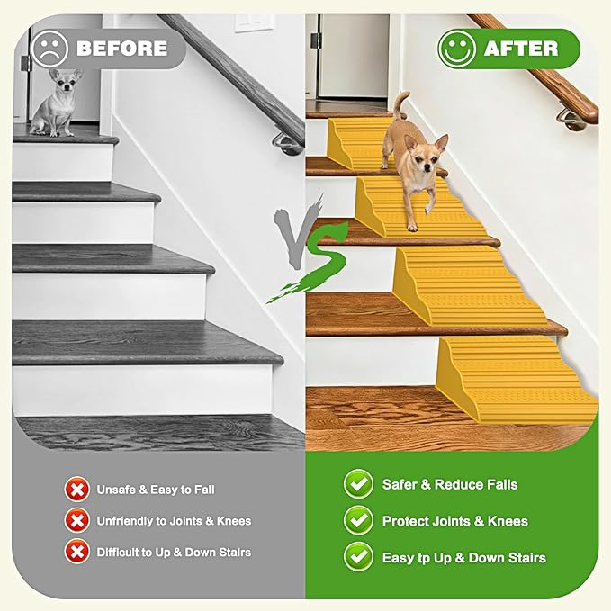 Moderate 3-Step Stair Ramp for Aged & Injured Pets, Lightweight Pet Ramp with Non-Slip Surface for Small Size Dogs Cats, Dog Wedge Ramp for Stairs/Staircases(120LBs Loading, 4PCS)