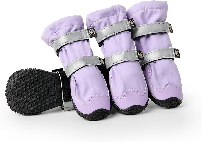 Spark Paws Dog Shoes, Waterproof Dog Boots for Medium to Large Dogs, Non Slip, Breathable Dog Booties and Paw Protectors - 4PCS Doggie Hiking Boots with Reflective Straps - Lilac - Size 4