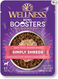 Wellness Bowl Boosters Simply Shreds Wet Dog Food Topper for Small, Medium, and Large Breeds, Grain Free, Natural, Wild Salmon and Pumpkin Recipe, 2.8 oz, Pack of 12 Pouches