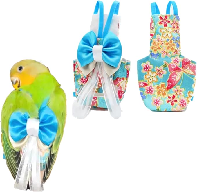 Bird Flight Suits Diapers, Parrot Flight Suits Diapers for Monk Parakeets, Cockatiels Flight Suits, Parrot Clothes, Bird Training Nappy Suit Liners Clothes (M, Blue)