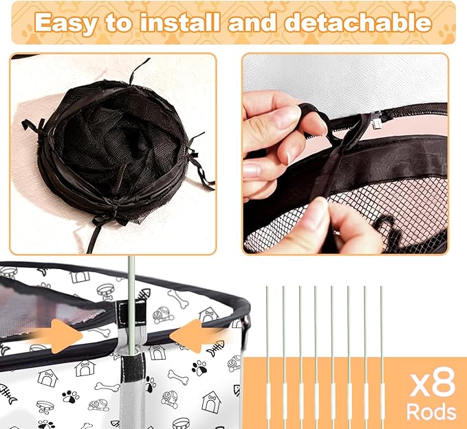 Outdoor Cat Enclosure with Surround Tunnel, Outdoor Pet Playpen Enclosed, Portable Catio Cat Tent with Tunnel for Indoor Cats Small Animals and Puppy, Portable Tent with Carry Bag
