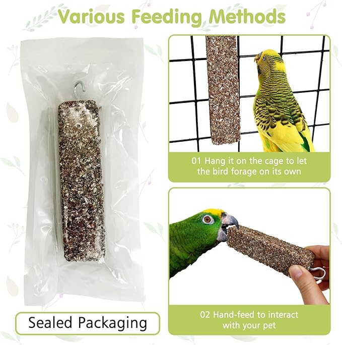 PINVNBY 12 PCS Parakeet Treats Natural Minerals Parrot Treat Sticks Calcium Cockatiel Snacks Hanging Bird Chewing Toy for Budgies Conurus Lovebirds Finches