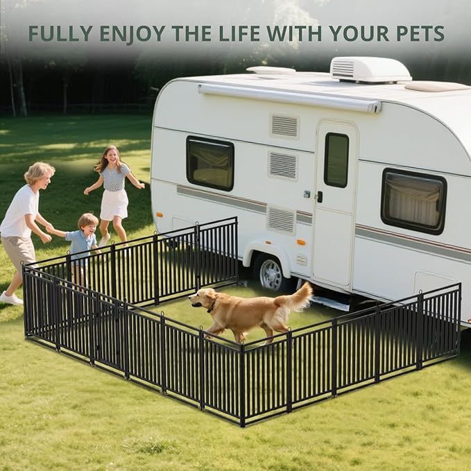 Dog Fence Outdoor Indoor, 47 Inch Height 48 Panels Dog Playpen for Large/Medium/Small Dogs Metal Dog Pen for Yard Camping and RV | Black-Silver