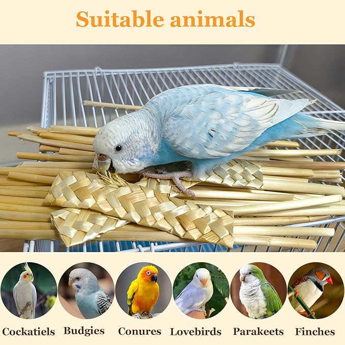 Hamiledyi Natural Bird Toys Foraging Parrot Shredding Toys Wheat Straw Chewing Toy for Cockatiel Lovebird Parakeet Budgie Small-Medium Birds (200 Pieces)