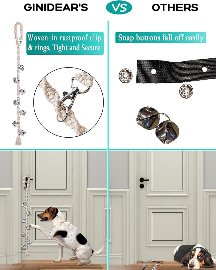 Dog Bells to Go Outside & Puppy Potty Training, Adjustable Dog Door Bell Ring to Go Potty, Handmade with Premium Yarn. Twisted Style, DarkGreen