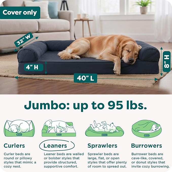 Furhaven Replacement Dog Bed Cover Quilted Sofa-Style, Machine Washable - Iron Gray, Jumbo (X-Large)