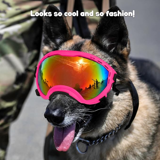 Dog Goggles,UV Protection Dog Sunglasses for Medium-Large Breed,Dogs Eye Protection with Adjustable Strap (Pink)