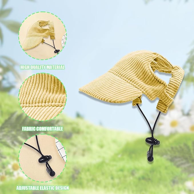 Dog Baseball Cap, Dog Cat Summer Beach Visor Hat with Ear Holes, Adjustable Puppy Sunbonnet Headdress (Yellow, X-Large)
