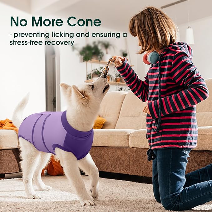 Kuoser Recovery Suit for Dogs After Surgery, Soft Dog Surgery Suit Female Male, Breathable Pet Surgical Recovery Shirt, Anti Licking Dog Onesie for Abdominal Wounds Cone Alternatives, Purple 2XL
