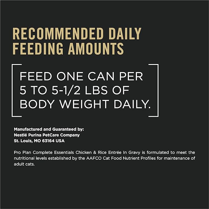 Purina Pro Plan High Protein Cat Food Complete Essentials Wet Gravy,Chicken and Rice Entree - 3 oz. Pull-Top Cans,(Pack of 48)