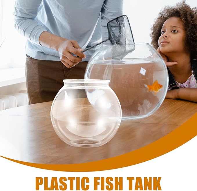 POPETPOP Plastic Fish Bowl Small Fish Tank: Transparent Small Aquarium Fish Bowls for Centerpieces Round Plastic Fish Bowl for Betta Fish Candy Party Favors, 7.07X7.07X6.29in