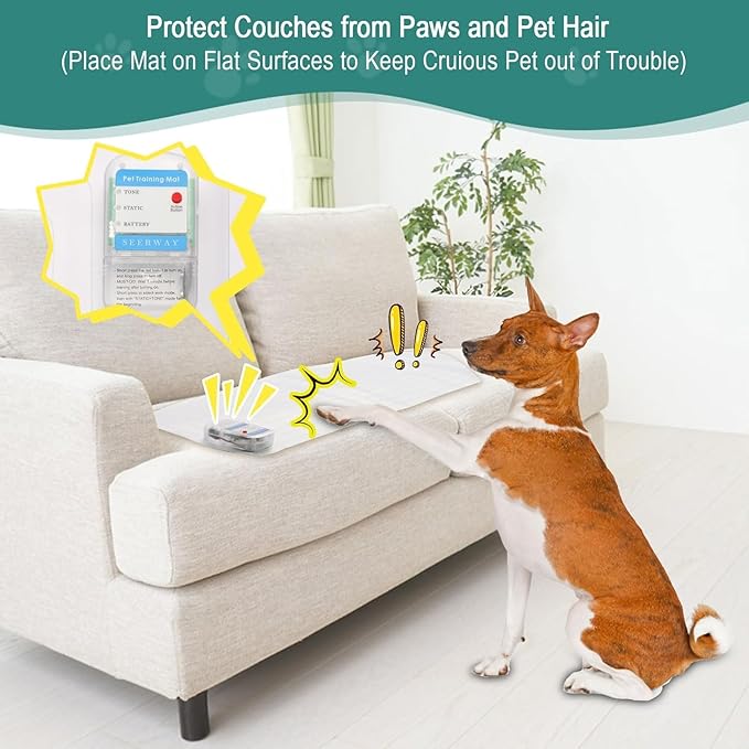 SEERWAY 2-Pieces Pet Shock Mat with Tester for Dogs & Cats - Keep Off Couch, Bed, Kitchen Counter, 3 Training Modes Waterproof Electronic Deterrent Mat
