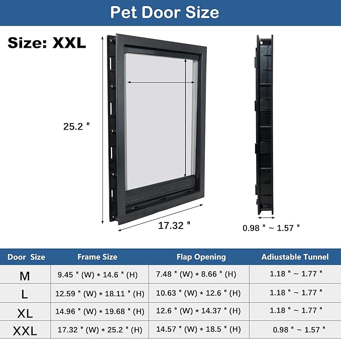 CEESC Large Dog Door for Pets Up to 220 lb, Weatherproof Pet Door with Magnetic Flap, Sturdy Weatherproof Panel and Snap-in Closing Panel Included, Suitable for Interior and Exterior Doors(XXL,Black)
