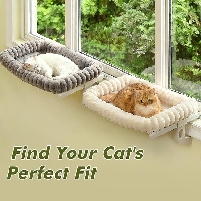 Cloud-Cuddle Cat Window Perch with 4-Sided Bolster, Zipper Design Cushion Window Seat for Window Sill, Sturdy Metal Frame & Easy Assembly Pet Hammock Bed for Indoor Cats (Gray, Medium)