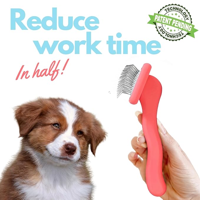 Pet Slicker Brush With Soft Massage Grooming Stainless Steel Pins - For Dematting, Shedding Fur, and Undercoat - Ideal Gift for Professional Pet Groomers - Long Slicker Brush (Coral, Flat Small)
