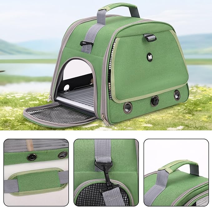 Bird Traval Carrier Cage, Bird Carrier with Seat Belt, Multifunctional Small Animal Backpack, Pet Transparent Breathable Carriers for Small Birds Parrots (Green)