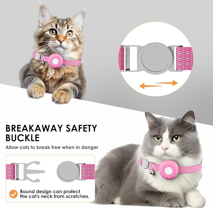 Cat Tracker, Waterproof Pet Tracker for Cats, Cat Tracker Collar with Safety Elastic Buckle, Works with Any Collar,Compatible with Apple Find My App (Only iOS) not for Android, No Monthly Fee, Pink