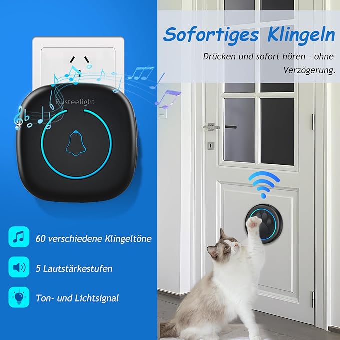Soft Ring Blk Dog Bells to Go Outside - Wireless Dog Door Bell with 1000ft Range, 60 Melodies, LED, Waterproof Potty Training Bell for Dogs - Dog Door Bells for Potty Training(1 Bell & 1 Receiver)