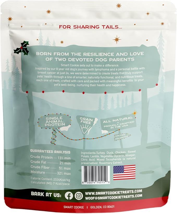 Smart Cookie Turducken Holiday Dog Treats - Turkey, Duck and Chicken Christmas Dog Treats - Healthy, All Natural, Grain Free, Human-Grade - Made in USA - 5oz (Pack of 3)