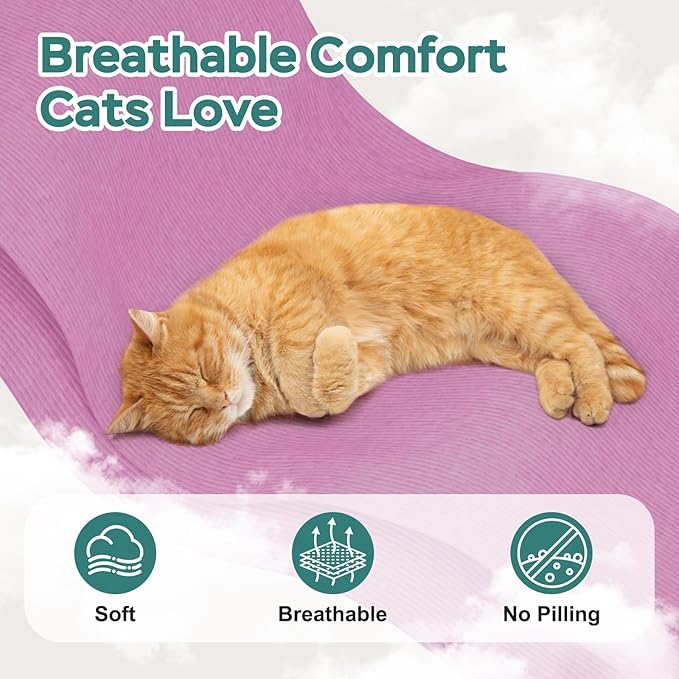 Self-Adhesive Cat Grooming Wrap, Cozy Cat Wrap for Cutting Nails, Breathable Anti-Scratch Cats Swaddle Bag for Brushing, Ear Cleaning, Dental Care, Medication, Injections,Pinkish Purple S
