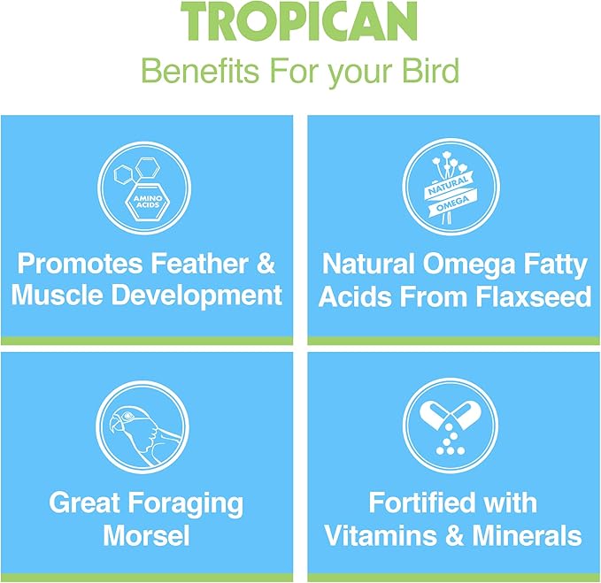 HARI Tropican Bird Food, Hagen Parrot Food with Peanuts & Sunflower Seeds, Parrot Granules for Small Parrots, High Performance 2 mm, 25 lb Bag (packaging may vary)