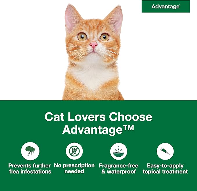 Advantage Topical Cat Flea Treatment and Prevention for Small Cats 2-9 lbs. | Apply Flea Drops Monthly | 2 Treatments,(Pack of 2)