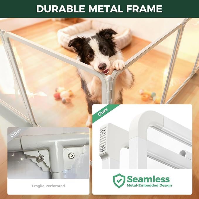 FXW Acrylic & Wire Mesh Indoor Dog Playpen, Heavy Duty 32 Inch 10 Panels Metal Dog Pen for Small and Medium Dogs, White│Patented