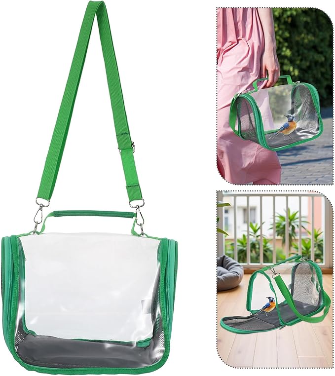 SUPVOX Portable Small Bird Travel Cage Carrier Lightweight Green Mesh Bag for Budgie Parrot Cockatiel Outdoor Picnic and Vacation Pet Transport
