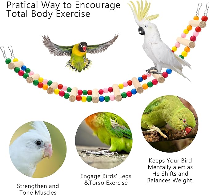 11-Step Bird Ladder Bridge,21.26 x 3.15 inch Raw Wood and Edible Dye,2 Pieces Pet Hamster Climbing Ladder Swing Toys Suitable for Small to Medium Birds,Bird Cage Accessories (11 Ladders -2pcs)