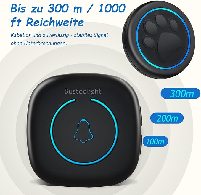 Soft Ring Blk Dog Bells to Go Outside - Wireless Dog Door Bell with 1000ft Range, 60 Melodies, LED, Waterproof Potty Training Bell for Dogs - Dog Door Bells for Potty Training(1 Bell & 1 Receiver)