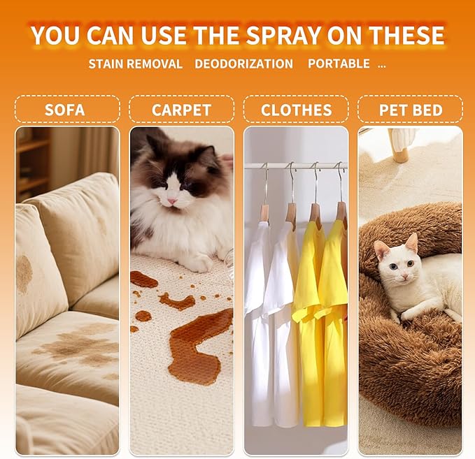 Pet Urine Odor Eliminator Spray, Stain & Strong Odor Eliminator -Designed for hard surface furniture, Carpet Stain Remover for Cat, Dog,Furniture, Beds