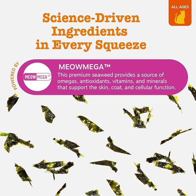Zesty Paws Omega Cat Mousse Squeezable Cat Treats - with Seaweed, Omega Fatty Acids, Antioxidants Vitamins & Minerals - Skin & Coat Support for Cats - Tuna Fish Flavor - 18 Count