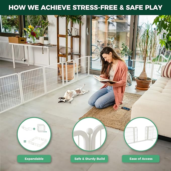 FXW Homeplus Unleashed Indoor Dog Playpen - Stress-Free and Safe Play, Heavy Duty 24 Inch 16 Panels Dog Pen for Puppy and Small Dogs, White│Patented