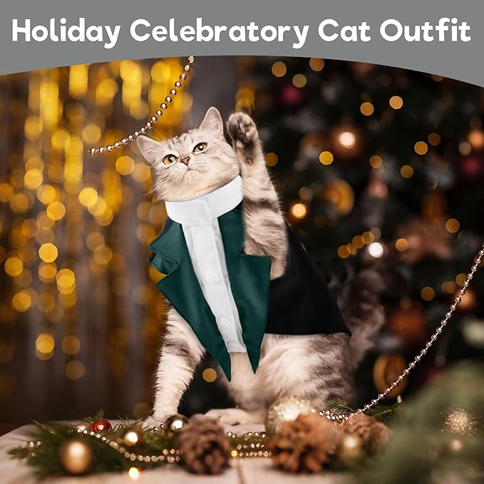 Cat Tuxedo Suit, Stylish Cat Tuxedo Outfit Formal Suit, Kitten Formal Attire Wedding Birthday Onesie Costume for Male Girl Hairless Cats, Pet Fashion Apparel Fancy Clothes, Grey, 2XL