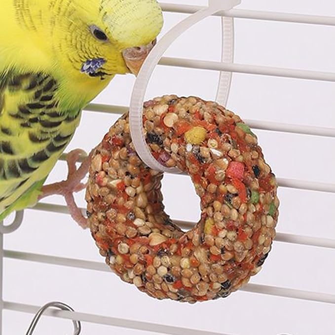 Parakeet Foraging Toy - Donut Grain Teether Bird Treat, Natural Enrichment Activity Toy | Fun Edible Toyy for Lovebirds Aviary Birds Small Parrots Play Chewing Exercise Entertainment