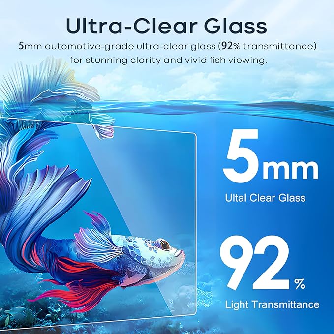 2.6 Gallon Small Aquarium Set Glass Fish Tank, Starter Kit with Heater Water Pump Cleaning System Filter Bright Light Rocks Gravel Cleaning Tool, Leak-Proof Clear Rimless Desktop Spaces Saving Betta