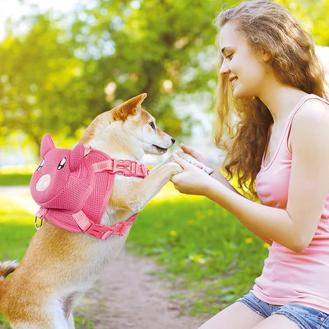 Dog Harness with Backpack, Adjustable Dog Backpack Harness for Small Medium Dogs, No-Pull Breathable Backpacks for Dogs to Wear, for Traveling, Hiking, Camping, Training, Pink S