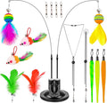 Cat Toys Wand, Interactive Cat Toy with Super Suction Cup Sticky Detachable 12 PCS Feather Replacements 2 Wands Cat Spring Feather Toys for Indoor Cats Kitten Toys (9 Toys Double Headed)