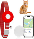 Cat GPS Tracker, Cat Tracker Compatible with Apple Find My App (Only iOS), No Monthly Fee, Waterproof, Breakaway Collar Included, Up to 1 Year Battery (Red Cat Collar)