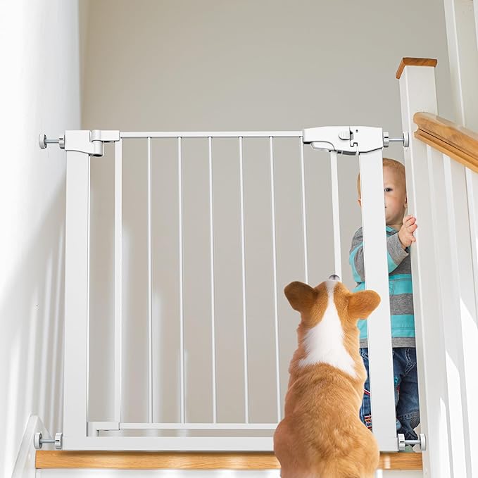 Easy Step Walk-Thru Baby Gate – Adjustable Safety Gate for Babies & Pets, Pressure Mount Kit, Includes Wall Cups – 29.7-40.5W x 30.5H, Auto-Close