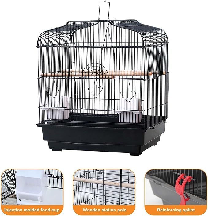 20.5 in Portable Travel Bird Cage with Handle, Metal Parrot Cage with Standing Pole, Food Container and Wooden Perch, Birdcages for Lovebirds Cockatiels Small Parrots Canaries