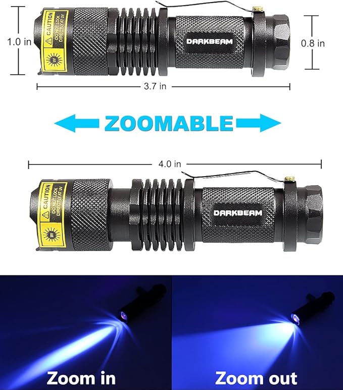 DARKBEAM UV 365nm and 395nm Flashlight Light Wood's Lamp Blacklight Ultraviolet LED Portable Mini Handheld Torch Detector for Dog Urine Pet Stains Anti-counterfeiting Identification Resin Curing