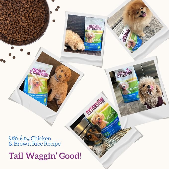Health Extension Little Bites Dry Dog Food for Toy and Small Breeds, Chicken & Brown Rice Recipe, with Probiotics & Superfoods for Digestion & Coat Health, 18 lb Bag