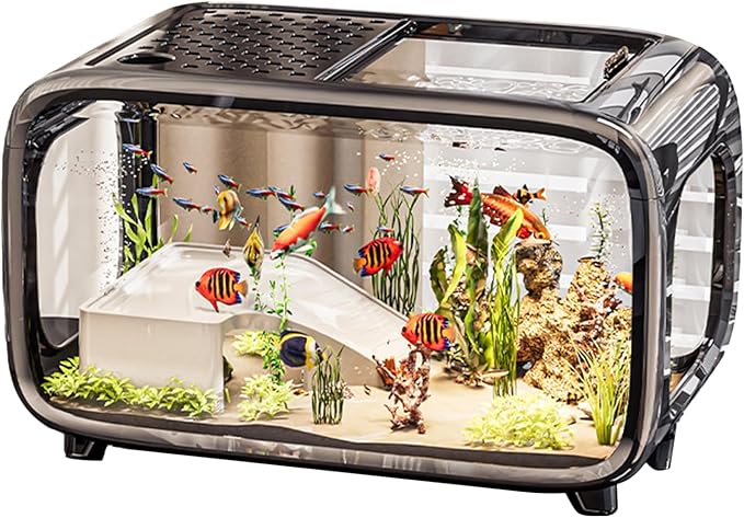 Fish Tank - Small Betta Aquarium, Clear Acrylic Aquatic Container, Compact Water Habitat Bowl, Durable Mini Aquarium | Snail Shrimp Turtle Plant Landscape for Desk Shelf Bedroom Office Home Decor