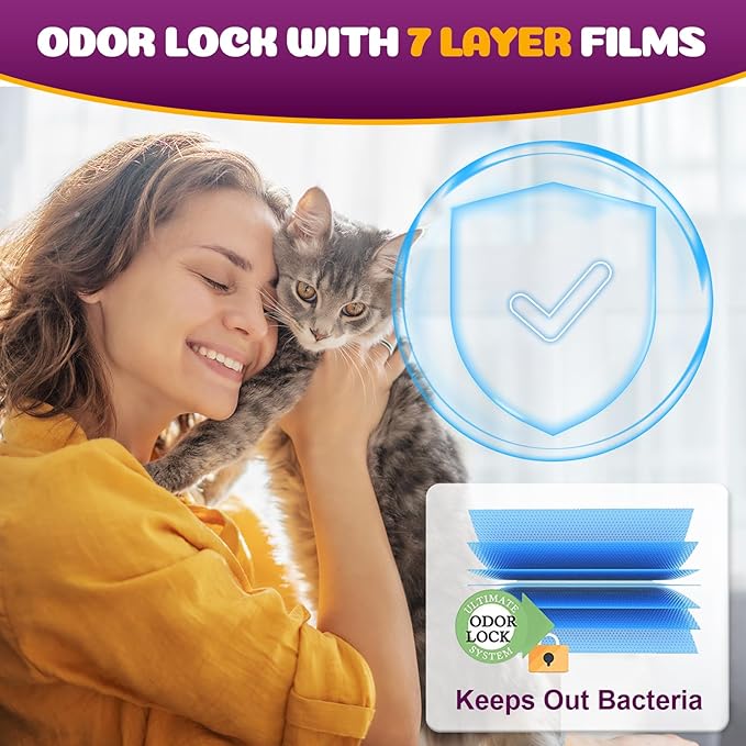 Cat Litter Refill Bags Compatible with Genie Easy Roll Litter Bin, 50 Count Bags Long Lasting Cat Bag Cartridge, 7-Layer Odor Control, Leak-Proof & Easy Tear Design