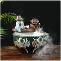Fish Tank Aquarium Ceramic Fish Tank Home Living Room Circulation Flow Water Fish Tank Feng Shui Lucky Ornament Balcony Goldfish Bowl Fish Tank Glass Fish Tank(E)