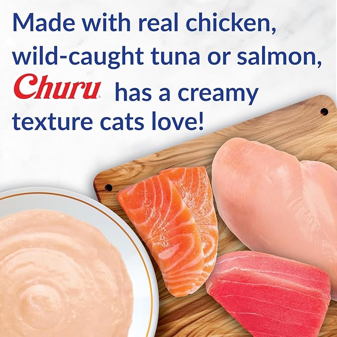INABA Churu Cat Treats, Grain-Free, Lickable, Squeezable Creamy Purée Cat Treat/Topper with Vitamin E & Taurine, 0.5 Ounces Each Tube, 48 Tubes (4 per Pack), Chicken with Crab Recipe